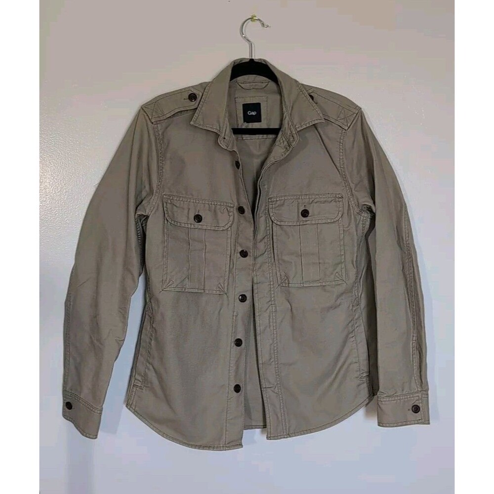 GAP | Mens Button Front Jacket Beige Long Sleeve Flap Pocket | Size S